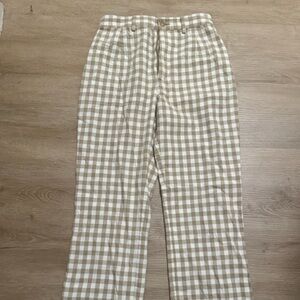 Reformation Beige and White Gingham Trousers